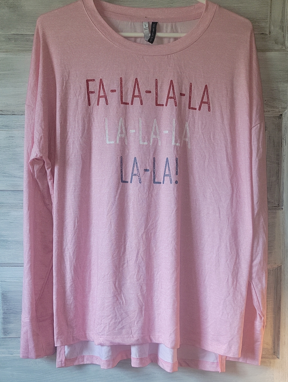 Pink FA-LA-LA LA Graphic Long-Sleeve Women's Pajama Top Very Soft Jaclyn Intimat